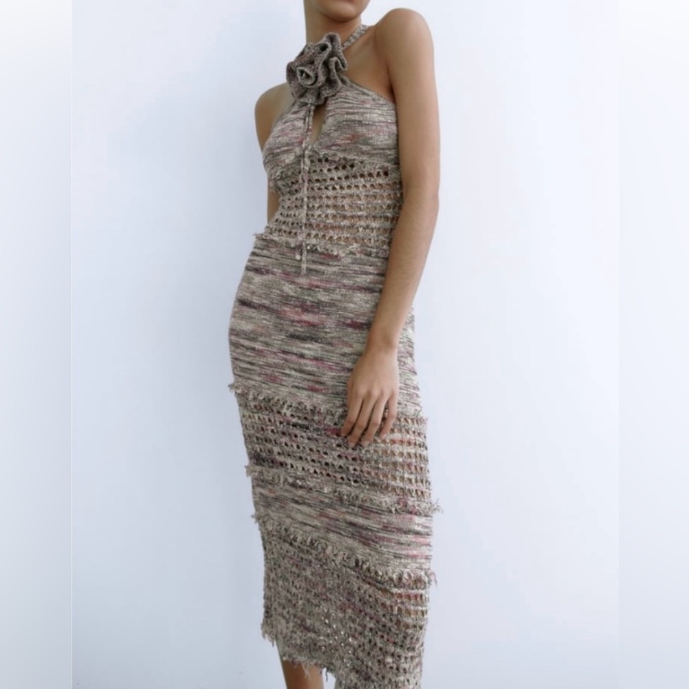 Zara Frayed Knit Dress Size Small